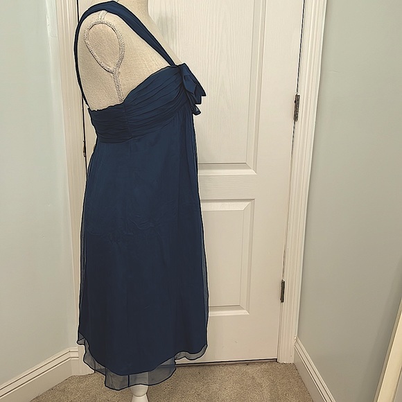 Amsale Silk Teal One Shoulder Strap Dress - Picture 2 of 14
